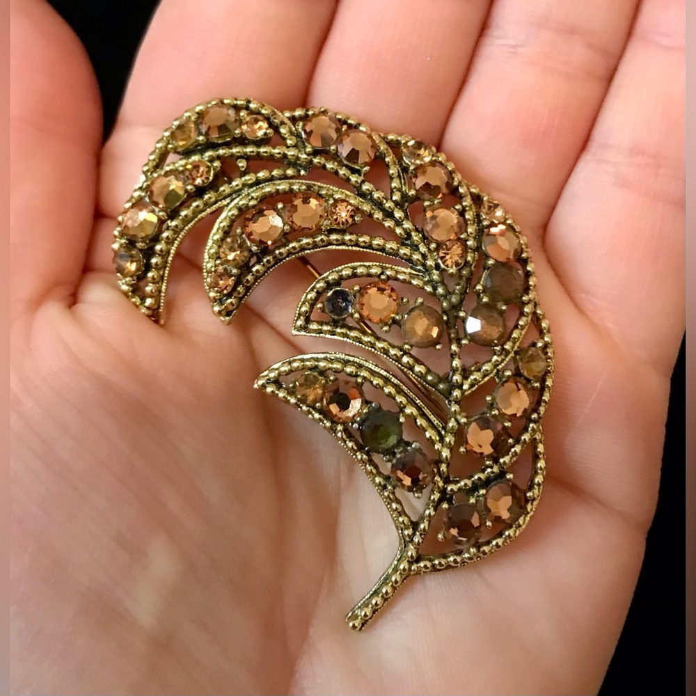 Albert Weiss Gold and Brown Leaf Brooch